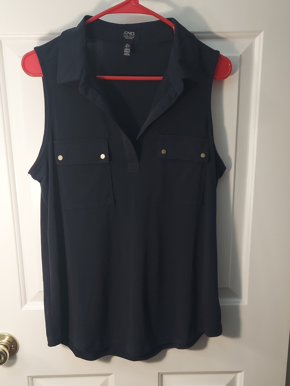 Jones New York Navy Sleeveless Collared Blouse